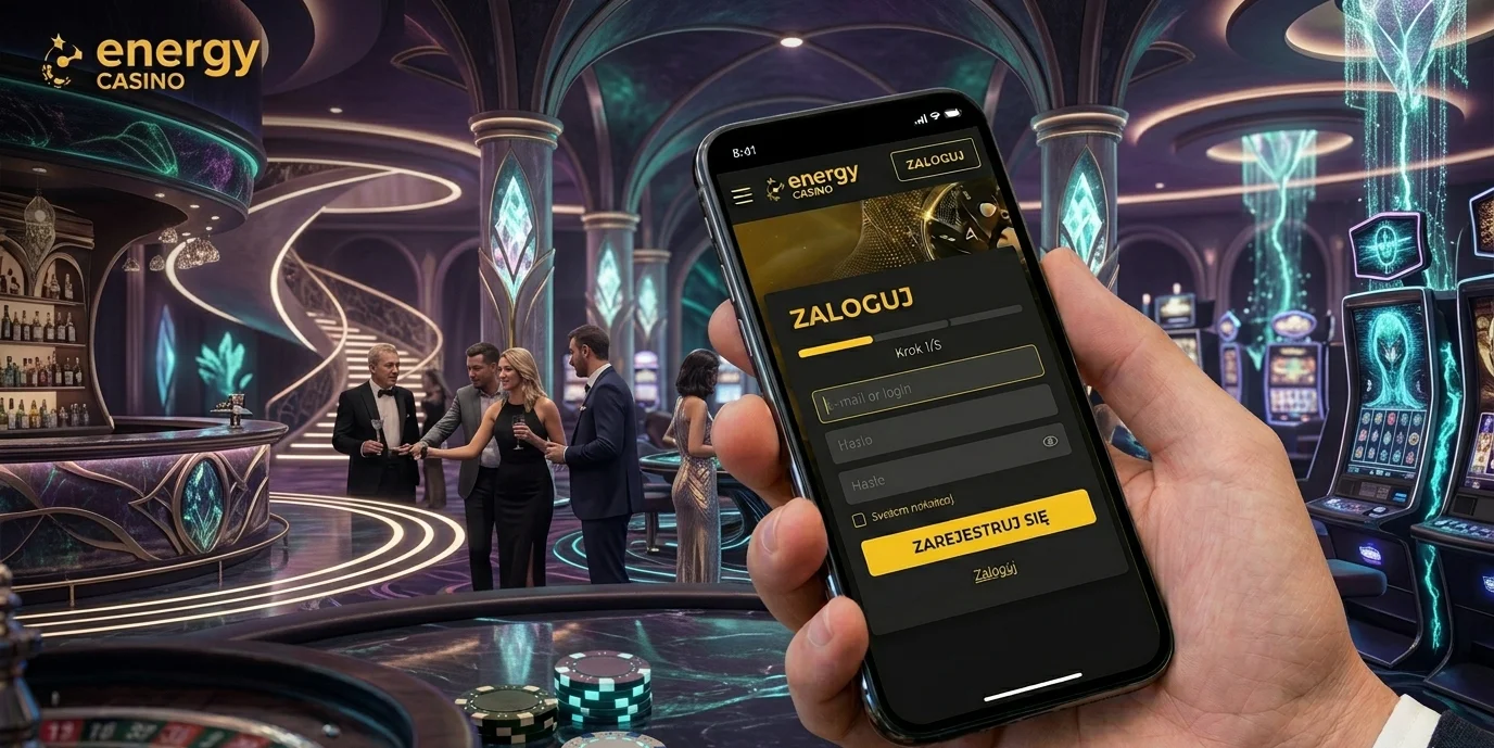 Energy casino zaloguj się — formularz logowania na tle Casino Lounge